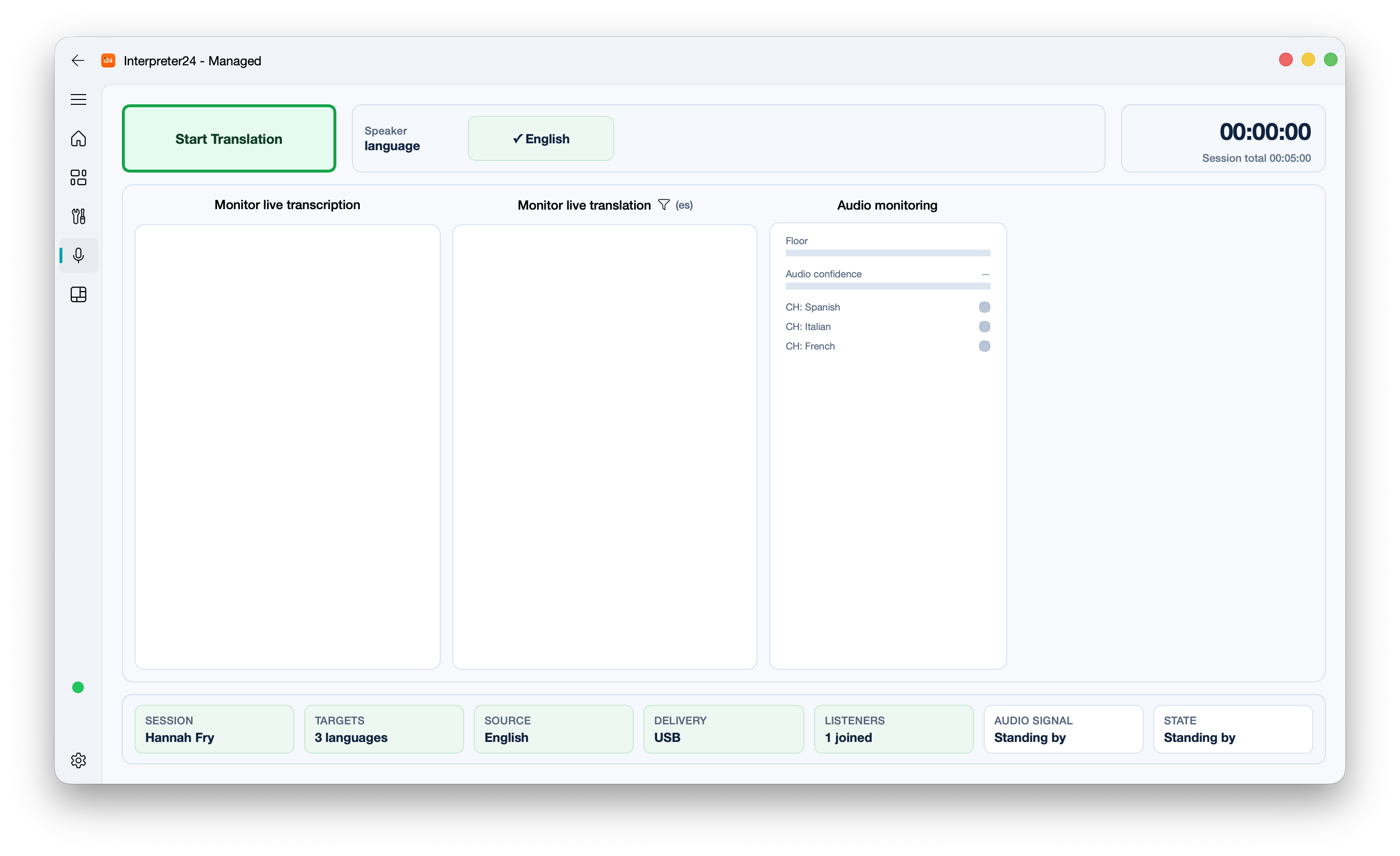 Translation App live session view