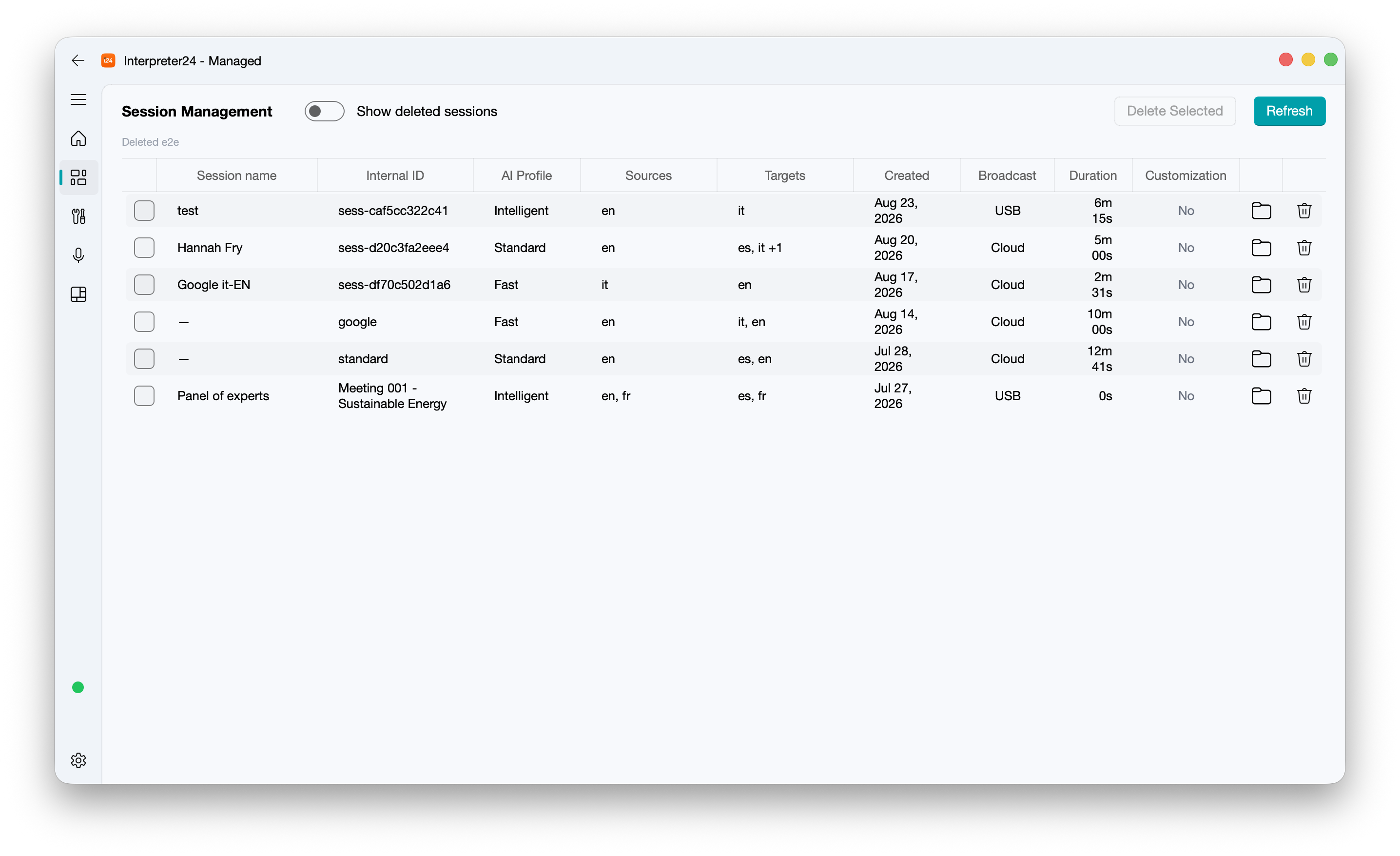 Translation App session management view
